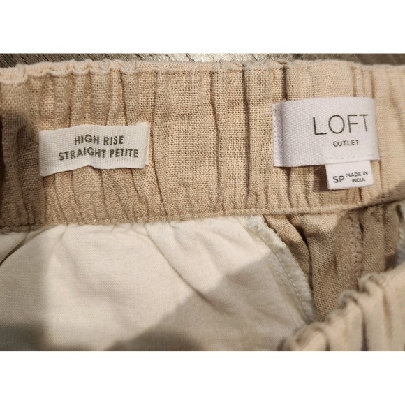 LOFT Outlet Beige Linen Blend Wide Leg Pull-on Pants Womens Size Small Petite - Picture 3 of 6